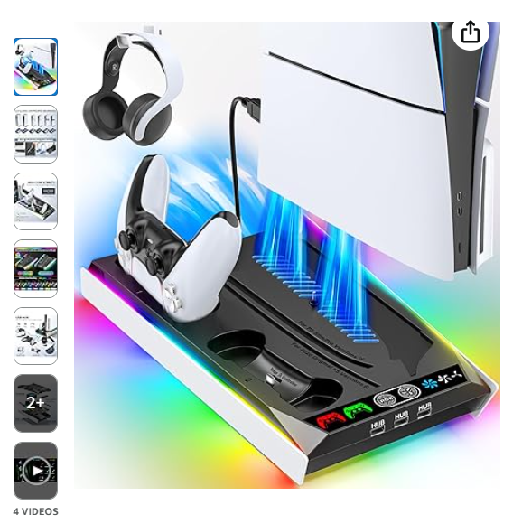 PS5/Slim/Pro Stand with Cooling & Charging Station